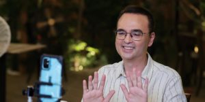 Former House Speaker Alan Peter Cayetano gestures during the Sampung Libong Pag-asa program on August 12, 2021.