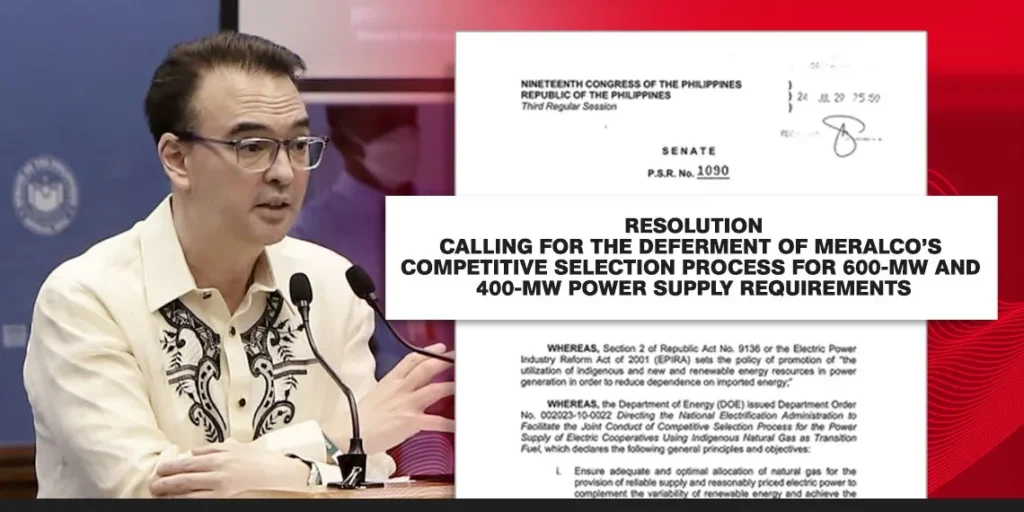Senator Alan files resolution postponing Meralco bidding to address bias against Malampaya