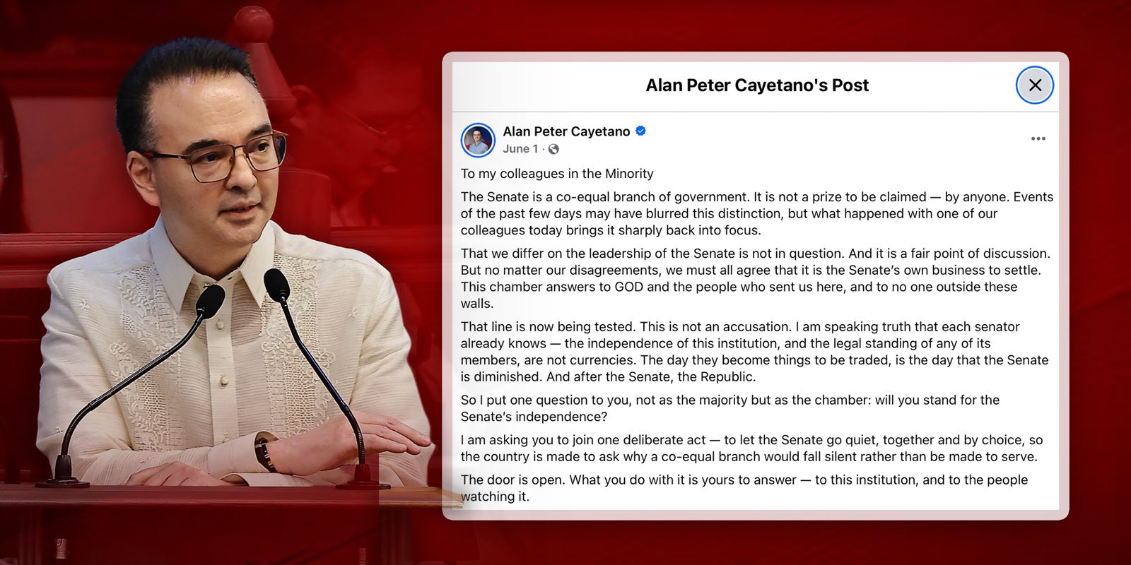Statement of Senate President Alan Peter S. Cayetano | June 1